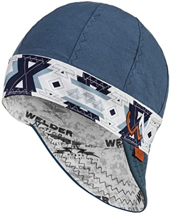 Welder Nation 8 Panel Welding Cap, 100% Cotton, Duck Canvas Exterior, Protective, Durable Men’s Hats with No Unicorn Peak for Welding, Heavy-Duty Jobs,Premium, The Tucson (Blue), 7.625