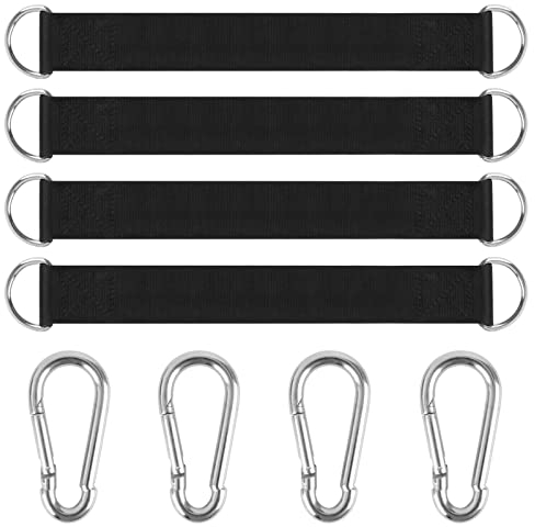 Lot de 4 fixations pour hamac, balançoire, fauteuil suspendu avec 4 mousquetons de suspension de qualité supérieure pour l'intérieur et l'extérieur (double sangle de suspension de 3,2 cm de large)