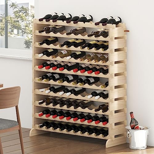 SDHYL Étagère à vin empilable sur Pied - Porte-vin Solide en Bois Naturel - Étagère d'affichage à vin,10 étages pour 100 Bouteilles avec Design Anti - Dumping(WS100)