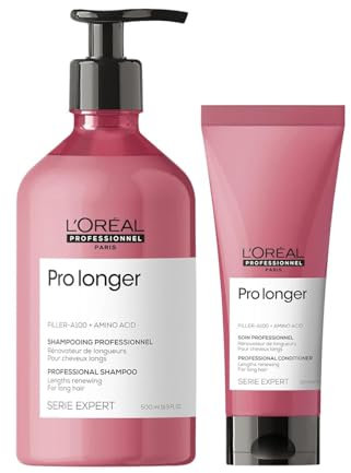L'Oréal Professionnel Stärkendes XL-Pflegeduo für vollere Längen & Spitzen bei dünnem Haar, Mit Filler A-100, Serie Expert, Pro Longer Shampoo 500ml & Conditioner