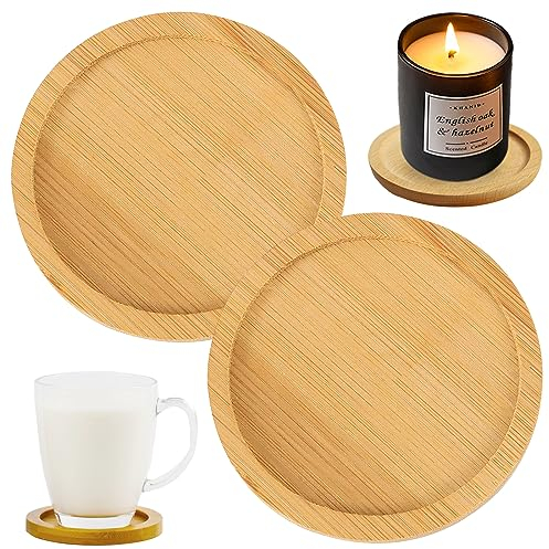 2 Pièces Dessous de Verre en Bois, 8.5cm sous-Verres Rond en Bambou, Dessous de Bougie en Bois, Dessous de Verre en Bambou, Assiette pour Bougies de Baptême pour Boissons, Tasses, Verre, Maiso, Bar