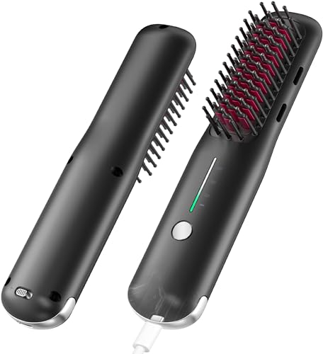 Schnurlose Haarglättungsbürste, NOVUS tragbare Glättbürste mit Negativ-Ionen, Heißkamm-Haarglätter für Frauen, leicht und klein zum Mitnehmen, über USB wiederaufladbar, Verbrühungsschutz