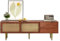 kubeier TV Lowboard TV Schrank Modern Klassisch 160 * 40 * 60cm mit 2 Schubladen, 2 Rattan-Schiebetüren, 4 Fächer zur Aufbewahrung, Nussbaum mit dunklem Kunststoff-Rattan