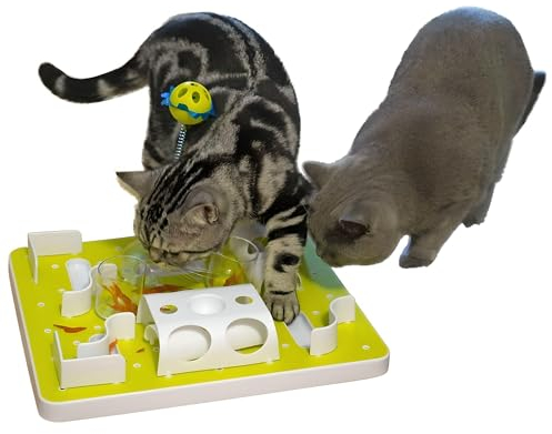 Purekatzenliebe Original Verstellbares Fummelbrett für Katzen – Katzenbeschäftigung, Intelligenzspielzeug für Katzen, interaktives Snackspielzeug, Katzen-Futterstation Puzzle, Activity Board for cats.