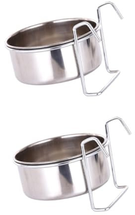 FRCOLOR 2 Sets Dog Kennel Bowl Stainless Steel Hanging Food Water Bowl Stainless Steel Coop Cup for Small Animals Cage