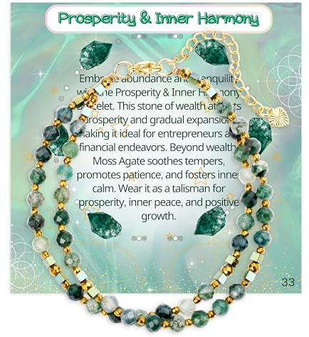 Farfume Armband Damen Edelstein Perlen Armbänder, Chakra 4mm Kristall Natürliche Echte Steine Schmuck Geschenke für Frauen(Moos-Achat)