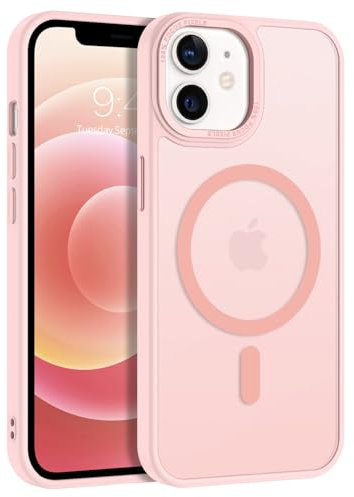 GUAGUA Coque pour iPhone 12/12 Pro Compatible avec MagSafe Protection Antichoc Qualité Militaire Dos Anti Rayures Étui Housse Arrière Translucide Givrée Anti-Empreintes Digitales,6.1'' (Crème Rosé)