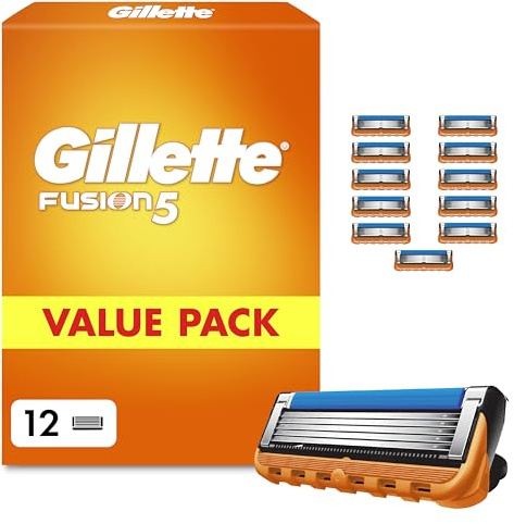 Gillette Lames de Rasoir Homme Fusion 5, Pack de 12 | Recharges Longue Durée, en Acier Inoxydable, Bande Lubrifiante, Micro-Lamelles, 1 Rechange Jusqu’à 20 Rasages