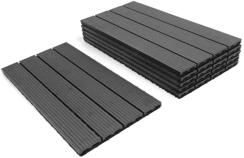 Daromigo WPC Terrassenfliesen 30x60cm 18er Set für 3m² Holzfliesen Balkon Bodenbelag Gartenplatten Terrasse Garten Balkonbodenbeläge, Anthrazit