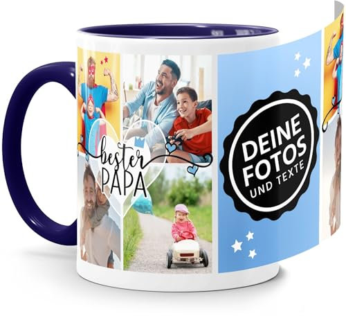 SpecialMe® Tasse mit Foto-Collage personalisiert mit bis zu 9 Bildern Fotogeschenk Papa selbst gestalten weiß-innen-navy standard