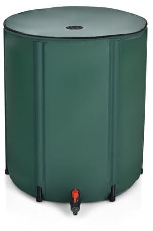 RELAX4LIFE Serbatoio Pieghevole per Acqua Piovana con Coperchio e Rubinetto e Valvola di Scarico, Filtro a Rete per Innaffiare Fiori, Lavaggio Auto, Pulizia del Giardino (225L)