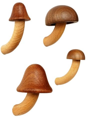 Hanabitx Kühlschrankmagnet aus Holz, Pilz, für Zuhause, Küche, 3D, Massivholz, Basteln, Ornament, 4 Stück