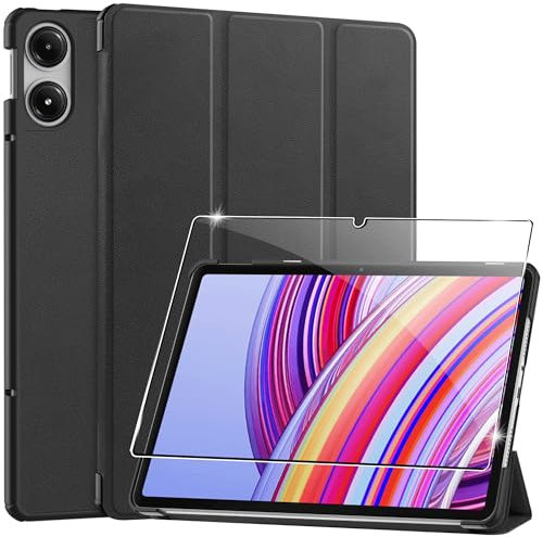 Heioloo Funda para Xiaomi Redmi Pad Pro 12.1 Protectora Carcasa con Auto-Sueño/Estela, + [1 Piezas] Templado Protector de Pantalla [PU Cuero] [Ultradelgada Carcasa] [Función de Soporte] Negro