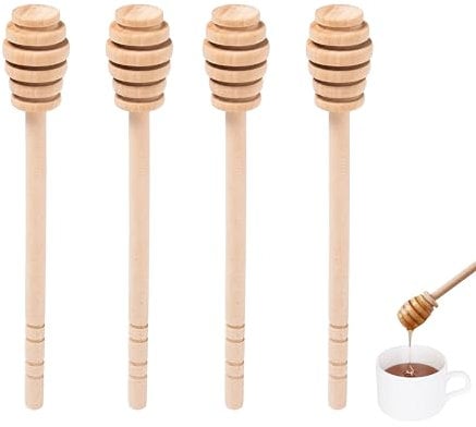 DESIOLE Agitador de madera para mezclar miel, 4 piezas de 6.3 pulgadas cuchara de miel