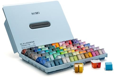 HIMI Juego de pintura gouache de 112 colores, 12 ml, diseño de taza de gelatina, pintura no tóxica para lienzo y papel, suministros de arte para profesionales, estudiantes, niños y más (azul hielo)