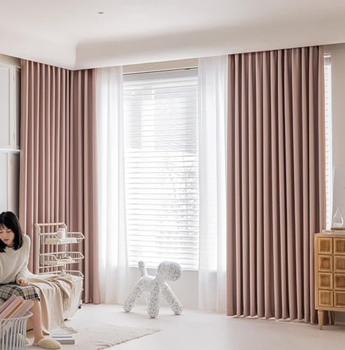 Whoiy Kinderzimmer Vorhänge Rosa Grau Jacquard mit Ösen 214 cm Höhe, Einfarbig Verdunkelnd Gardinen Vorhang Polyester Verdunklungsvorhang für Schlafzimmer Wohnzimmer, 214x107 cm