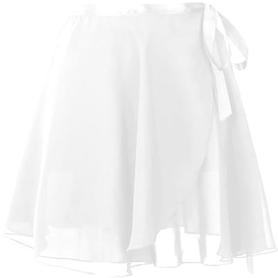 Ballettrock Wickelrock Tanz Rock Verstellbare Taille Krawatten Gymnastik Ballettrock, Chiffon Tanzrock für Mädchen und Damen (Weiß Größe:L)