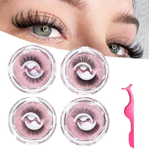 RXKFIGX 4 Paires Faux Cils Auto Adhésifs Reutilisable Faux Cils Naturels Imperméables 3D sans Colle Faux Cils Cils Adhésifs Naturels Pas Besoin de Colle ou d'eye-Liner Cils Adhésifs Naturels