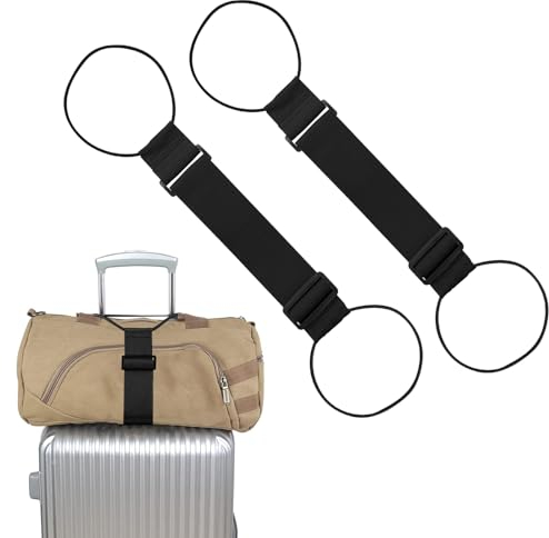 Elastischer Befestigungsgurt für Gepäck, verstellbare Gepäckgurte für Koffer, zum Befestigen von Taschen, tragbares Reisekoffer-Zubehör (2 schwarz), 2 Stück