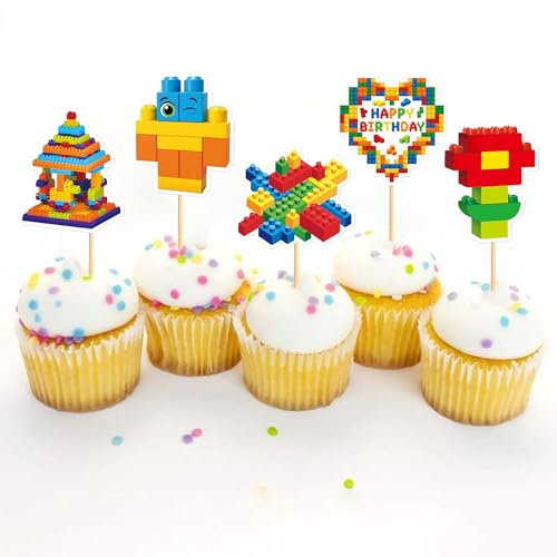 Blumomon 24 Stück Bausteine Kuchenaufsatz Gaming Dekoration Spiel Cupcake Aufsätze für Spiele Motto Partys Kindergeburtstag Babyparty Party Dekorationen