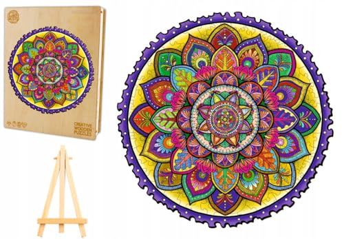 PASJO - Holzpuzzle Erwachsene mit Mandalamotiv 243 Teile 31x31 cm - Geschenkidee für Kinder - Holz Puzzle Mandala - Einzigartige Tierförmige Holz-Puzzle - Creative Jigsaw aus Holz für Erwachsene