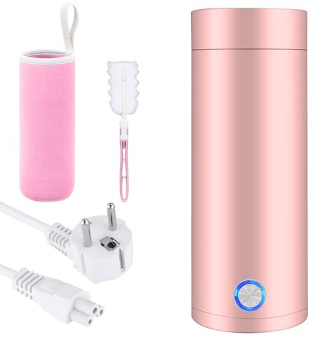 Mini bollitore elettrico da viaggio, 400 ml, 3 in 1, bianco, con spegnimento automatico, 304, in acciaio inox, per preparare caffè e tè (rosa)