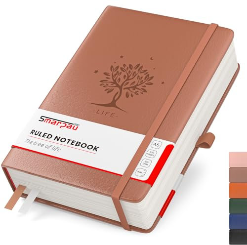 Smarpau Lined Notebook A5 Thick Journal, 320 nummerierte Seiten Softcover Notizbücher, 100gsm Papier Hardcover Leder Journal für Büro Schule Arbeit Frauen Männer, 14,5 x 21cm - Brown