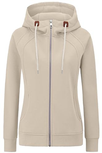 KEBORUILA Hoodie Damen Sweatjacke Kapuzenjacke Herbst Winter Sweatshirt Kapuzenpullover Mit Kapuze Reißverschluss Oberteile 2025 Khaki M