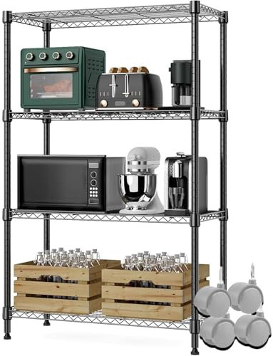 Nilpferd® Lagerregal,Regal,Gitterregal Metall,Vorratsregal,Kellerregal, Lagerregal aus Metall für Keller, Wohnzimmer, Büro, Easy verstellbare Ablagen, maximales Gewicht 400kg,(59x34x120cm H) Schwarz