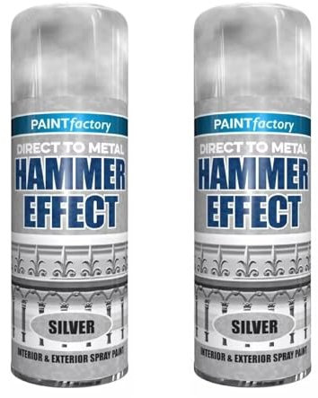 YSAMAX Hammer Spray Paint Effect Interior & Exterior Silver, Quick Formula, Durable, Long-Lasting, Ideal For Upcycling Furniture And Metalwork, (2PCS)