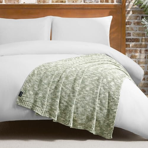 Lucky Brand Logan Chenille-Strickdecke, 127 x 178 cm, Taupe/Salbei, luxuriöse, weiche Decke für ultimativen Komfort und gemütliche Wärme