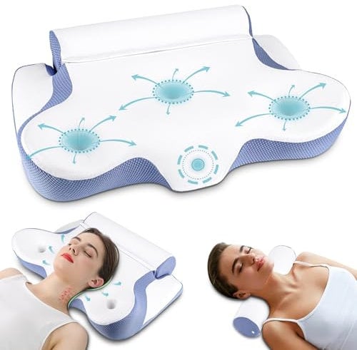 TopEsct Cuscino Cervicale per Dormire, Memory Foam Cuscino per Dormire sul Fianco,Cuscino per Dormire per Schiena/Fianco (Blu)