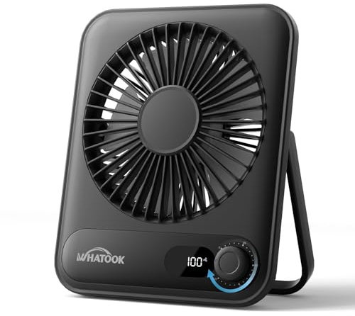 WHATOOK Desk Fan USB: 5000mAh Ultra Quiet 100 Speeds Mini Personal Fans with 24H Long-Lasting Battery, USB-C Fast Charging, LED Display, Child-Safe Grille for Home Office Bedroom Travel Camping