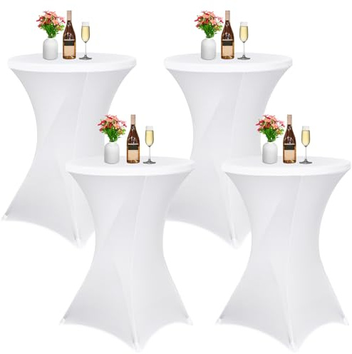 Pesonlook 4er-Set Stretch Stehtisch Husse für Bistrotisch Ø 70-75 cm Weiß | Elegante,Verstärkung im Fußbereich,40°C Maschinenwäsche ,Stretch-Husse Weiß Hussen für Stehtische und Bistrotische(70×110cm)