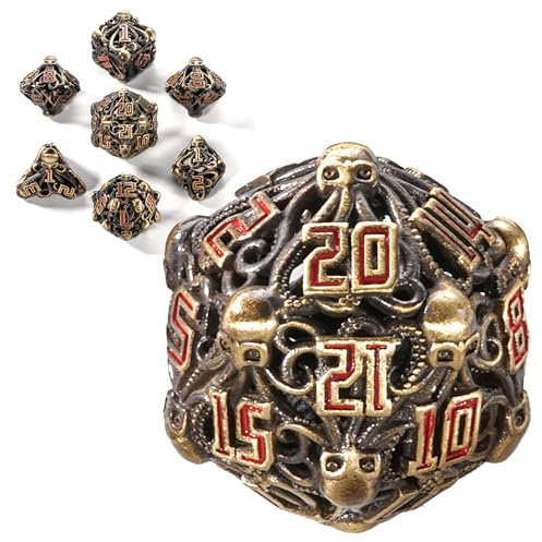 Cthulhu-Metallwürfel-Set, einzigartiges Polyedrisches Würfel-Set von Dungeons and Dragons, für D&D, TRPG, MTG, Pathfinder, Tischbrett, Rollenspiele, D4, D6, D8, D10, D%, D12, D20 (Messing)