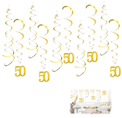 20 Stück Gold 50 Geburtstag Deko Spiralen，50 geburtstagsdeko luftschlangen, Spirale Girlande für Feier Dekoration, Klassentreffen Dekoration, Goldene Hochzeit Deko