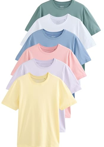 NEXT Herren T-Shirts, 6er-Pack Pastels White/Blue/Green/Pink/Yellow/Lilac Purple M