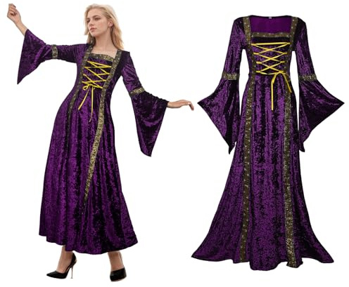 YORDET Robe médiévale en velours pour femme - Costume de la Renaissance - Style victorien - Vintage - Pour Halloween, cosplay, fête