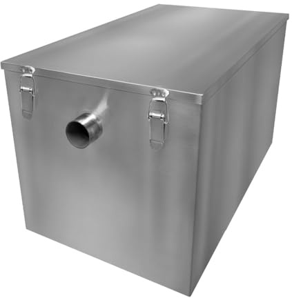 Commercial Grease Trap 120L Under Sink Interceptor 18KG Stainless Steel Waste Fat Oil Water Separator Filter Restaurant Kitchen Takeaway Hotel Café 50mm Inlet Outlet Compact 41cm H x 45cm W x 65cm D