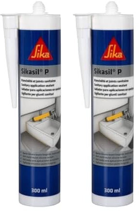 SIKA - Mastic silicone universel pour joint d'étanchéité et joints sanitaires - Sikasil P Blanc - Multisupports - Résistant aux UV/Moisissures - 300ml (Lot de 2)
