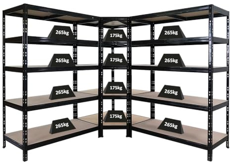 PROREGAL Mega Deal Tiger Black 1x Eckregal + 2X Schwerlastregal 180x120x60cm Schwarz mit Fachlasten 175 + 265 kg Eckregal Regalsystem Steckregal Lagerregal Werkstattregal