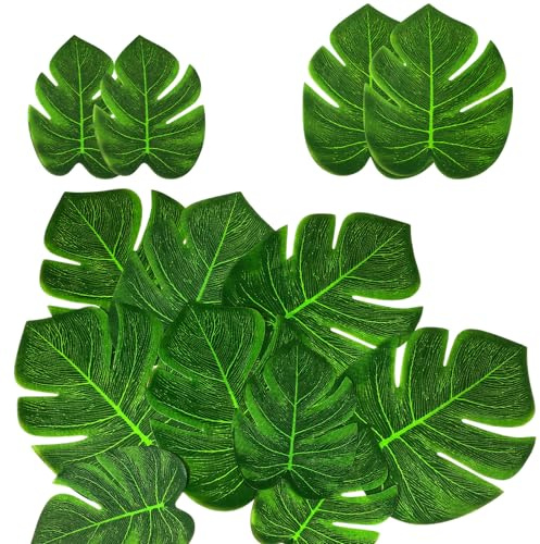 Nogeqi 64 Stück Künstliche Monstera Blätter Dschungel Deko, Tropical Tropische Blätter Palmenblätter Simulation Grün Für Luau Party Jungle Hawaiische Geburtstag Dekoration (Zwei Größen)