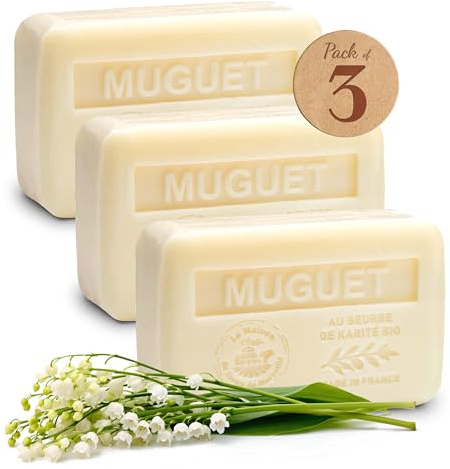 La Maison du Savon de Marseille - Shea Butter Lily of the Valley Soap Bar - Set of 3x250g - Grasse-Perfumed Hydrating Soap - 97% Natural Ingredients - Made in Provence