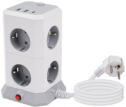 Candeon 8-Fach Steckdosenleiste Überspannungsschutz, 11 in 1 Mehrfachsteckdose 8 Steckdosen 2 USB und 1 USB C mit Schalter 1,8m Kabel 3680W 16A
