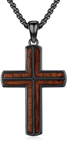 REDSUN Holzkreuz Kette S925er Sterling Silber Großes Kreuz Anhänger Ebenholz Schutzamulett Halskette Schmuck für Männer Herren Frauen 22+2'' Edelstahlkette