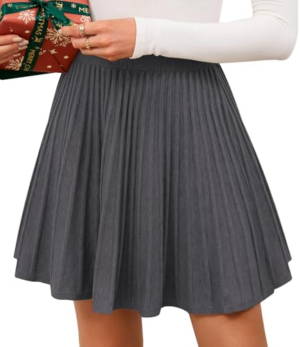Adigaber Damen Mini Strickröcke A‑Linie Hochtaillierter Plisseerock | Elastischer Bund,Kurz,Einfarbig,Dehnbar,Warm,Bequem,Festlich,Hochzeit,Party,Winter