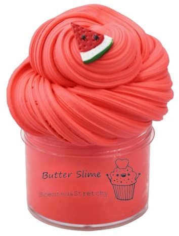 200ML Fluffy Slime Kinder Selber Machen Rot Butter Slime Kit,mit Wassermelon und Zubehör für Fruchtschleim, Geschenk Mädchen Jungen Spielzeug, Cake Charms Enhalten Duftenden Putty