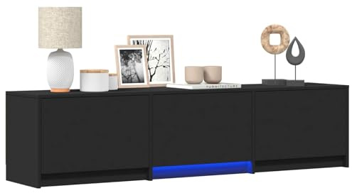 vidaXL Fernsehschrank mit LED Schwarz 165 x 34 x 40 cm Holzwerkstoff, Wohnzimmer Schrank, Moderne Medienkonsole, TV-Regal, Holzregale, LED-Möbel, zeitgemäße Aufbewahrungslösung