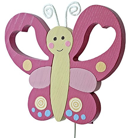 Clevere Kids Kinder-Wandlampe Alle meine Tiere | Handarbeit aus der EU | hochwertige Leselampe, Nachtlicht aus Holz | E14 (Schmetterling rosa)