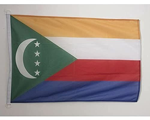 AZ FLAG - Drapeau Comores Spécial Extérieur - 90x60 cm - Pavillon Nautique Comorien En Maille Bloquée Avec Anneaux Plastiques Intégrés - 80g